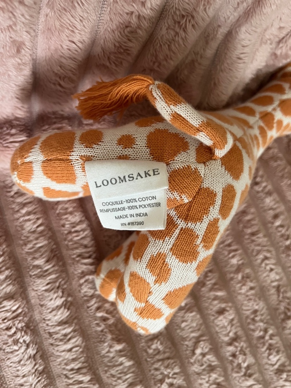 Hand-Knit Giraffe Plush Toy - Orange and White - Picture 2 of 3